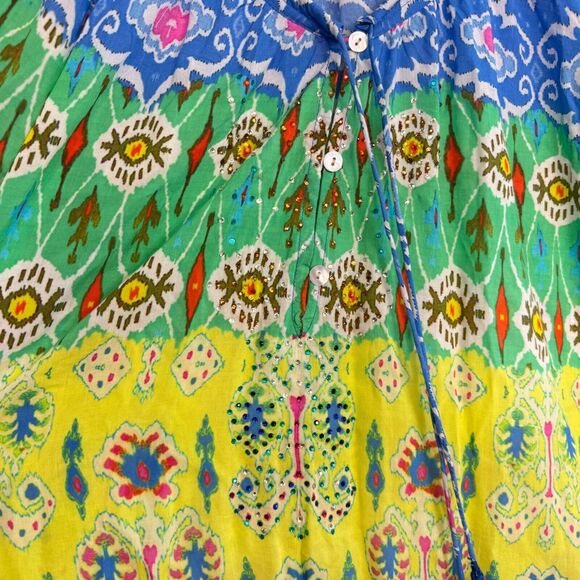 Ruby Yaya Top Womens Small Floral Rhinestone Tassel Resort Art to Wear Boho S - Picture 5 of 12